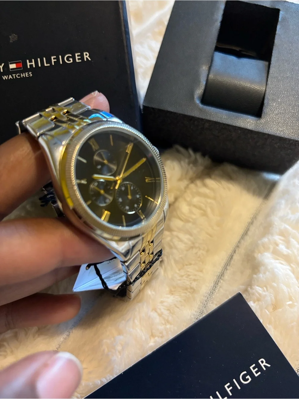 Tommy Hilfiger Men's Black Dial Two-Tone Stainless Chronograph Watch
